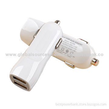Dual-USB Car Chargers with Made of ABS Material, CE, FCC, RoHS Marks, 5.0V-2,100mA Output